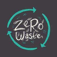 Zero waste logo. Zero waste lifestyle design concept. Doodle eco logo with recycle symbol. Hand drawn vector illustration on black background