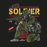 Male soldier is aiming the gun. Vector illustration of patriotism