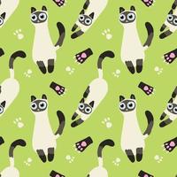 handraw cute cat seamless pattern green background vector