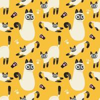 handraw cute cat seamless pattern yellow background design vector