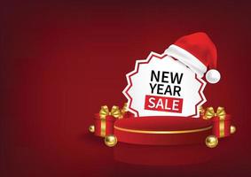 new year sale product display banner design on red background vector