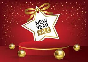 new year sale product display banner design vector gold and red elements