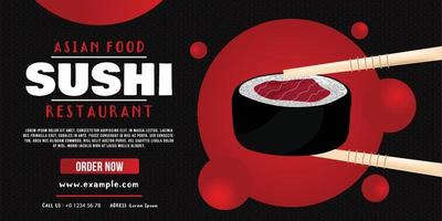 banner de descuento de venta de sushi dibujado a mano de comida asiática vector