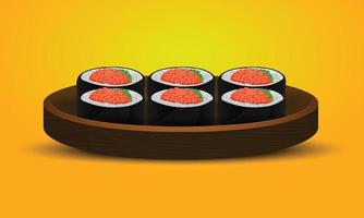 Asian food sushi in wooden plate vector