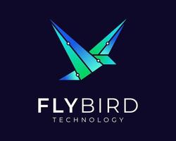 Fly Bird Wing Flight Robot Machine Technology Digital Futuristic Origami Shape Vector Logo Design