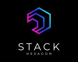 Stack Hexagon Line Outline Modern Abstract Colorful Vibrant Geometric Futuristic Vector Logo Design