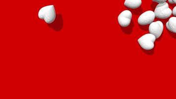 Weiße 3D-Herzen, die von der rechten Seite auf roten Boden fallen, fröhlicher Valentinstag, Liebhaber-Hintergrund-3D-Rendering, Chroma-Key, Luma-Matt-Auswahl video