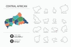 Map of Central African with detailed country map. Map elements of cities, total areas and capital. vector