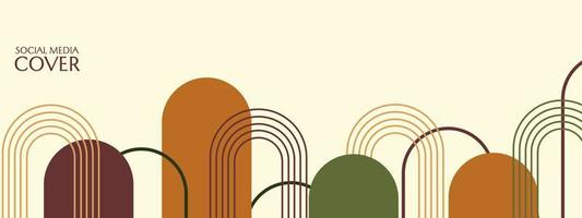 Brown color abstract long vector banner template. Minimal background in boho style with copy space for text. cover, banner.