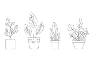 Vector set of plants by black thin line set collection illustration.