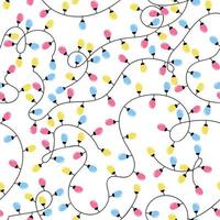 Vector modern colorful seamless background with illustrations of twinkle lights Christmas decorations. For wallpaper, textile print, web page, surface textures, wrapping paper, design of presentation