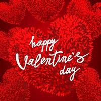 Feliz día de San Valentín tarjeta de felicitación con corazón rojo esponjoso, peluche. ilustración vectorial. se puede utilizar como póster, volantes, invitaciones, folletos, pancartas, venta vector