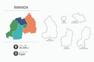 Map of Rwanda with detailed country map. Map elements of cities, total areas and capital. vector