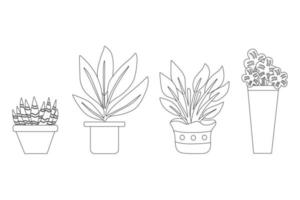 plantas de filtrado de aire en las otras macetas con ilustración de colección de conjunto de línea delgada negra. vector