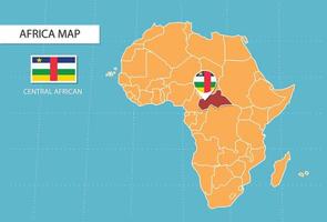 Central African map in Africa, icons showing Central African location and flags. vector