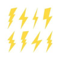 set of yellow thunder bolt flat vector illustration