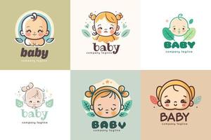 Cute baby girl boy logo template set Vector  cartoon illustration Icon