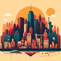 Illustration of travel New York City landscape of buildings flat vector logo