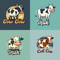 colección de logos de linda cara de vaca. ilustración de logotipo de mascota de dibujos animados de leche de vaca vector