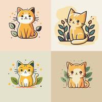 cute cat head cartoon logo collection logo set vector mascot illustration