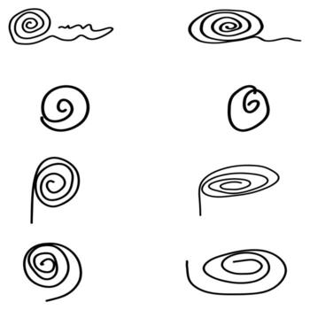 Set of spiral circles with lines and meanders. vector