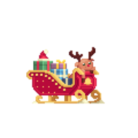 Christmas sleigh with gifts and deer in pixel art style. Santa's New Year's Reindeer Cart png