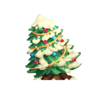 Pixel Christmas tree in the snow with decorations png