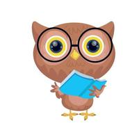 Owl Reading Emoji Book Cute Cartoon Character Studying With Forest Bird Showing Human Emotion And Behavior vector