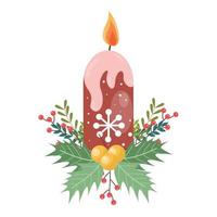 Red candle with christmas decorations. isolated vector theme