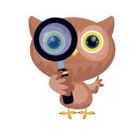 Owl looking through a magnifying glass. Seeking knowledge themed cartoon vector illustration