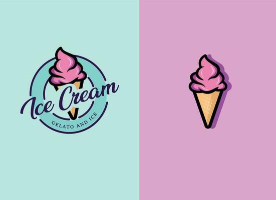Ice cream with wafer cone logo design