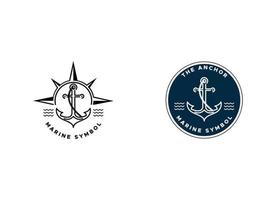 marine retro emblems logo with anchor, anchor logo vector