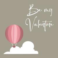 Vector love postcard for Valentine's Day with pink Balloon and clouds.