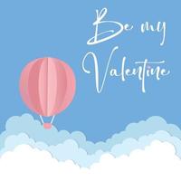 postal de amor vectorial para el día de san valentín con globo rosa, nubes de papel y fondo azul vector