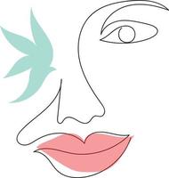 Woman's face with bird wings instead of eye hand drawn vector illustration in line art style