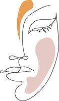 Abstract faces of women touch one line of a vector drawing