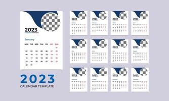 Monthly wall calendar template for 2023 year. Week starts from Sunday. 12 months templates. 2023 minimal wall calendar planner design for printing template. vector illustration.