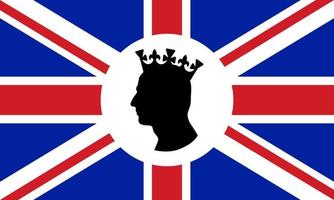 Side profile silhouette of King Charles III against a Union Jack background. vector