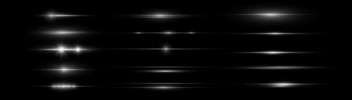 Horizontal beams of light. Beautiful light reflections. Glowing stripes on a light background. Glowing abstract sparkling background. Set of white horizontal highlights. Laser beams. spark and stars. vector