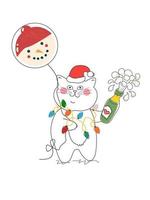 navidad y año nuevo lindo gato blanco vector