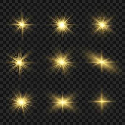 Glow isolated light effect set, lens flare, explosion, glitter, line, sun flash, spark and stars. Abstract special effect element design. Shine ray with