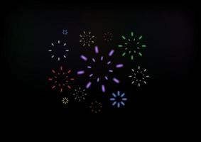 Bright colorful fireworks at dusk. Sparkling firework festive, holiday carnival firecracker explosion bang and abstract burst in night sky for congratulation card design. vector