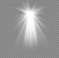 Christmas star with spotlight. Light effect white color. Glowing isolated white sparkling light effect. Spark spotlight special effect design. Ray vector element.