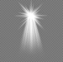 Christmas star with spotlight. Light effect white color. Glowing isolated white sparkling light effect. Spark spotlight special effect design. Ray vector element.