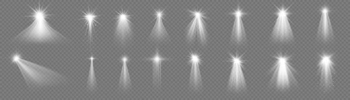 Christmas star with spotlight. Light effect white color. Glowing isolated white sparkling light effect. Spark spotlight special effect design. Ray vector element.