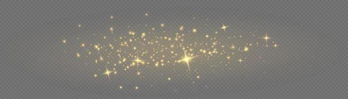 Vector sparkles. Gold dust. Yellow sparks shine light effect. Christmas abstract smoke and wind pattern. Shiny fairy dust particles with smoke and star in yellow color.
