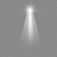 Christmas star with spotlight. Light effect white color. Glowing isolated white sparkling light effect. Spark spotlight special effect design. Ray vector element.