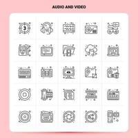 OutLine 25 Audio And Video Icon set Vector Line Style Design Black Icons Set Linear pictogram pack Web and Mobile Business ideas design Vector Illustration