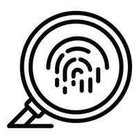 Fingerprint under magnifier icon, outline style vector