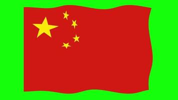 China Waving Flag 2D Animation on Green Screen Background. Looping seamless animation. Motion Graphic video